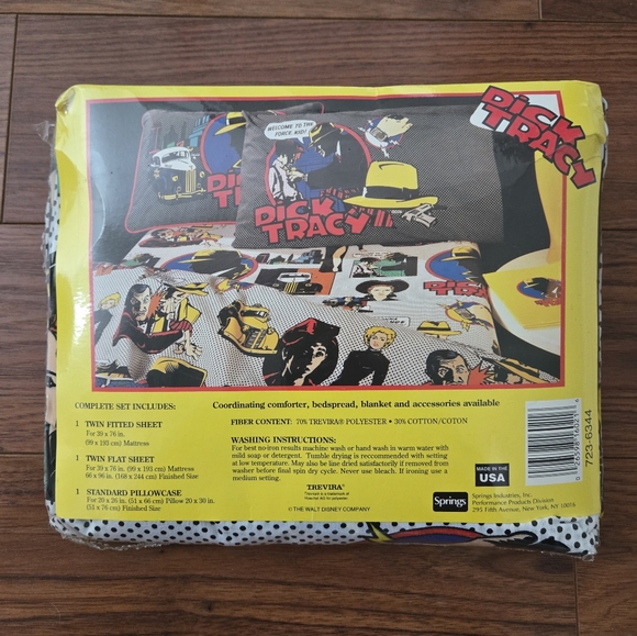 Dick Tracy Madonna Twin Size Sheet Set NEW Disney Made In USA Fitted Flat Pillow